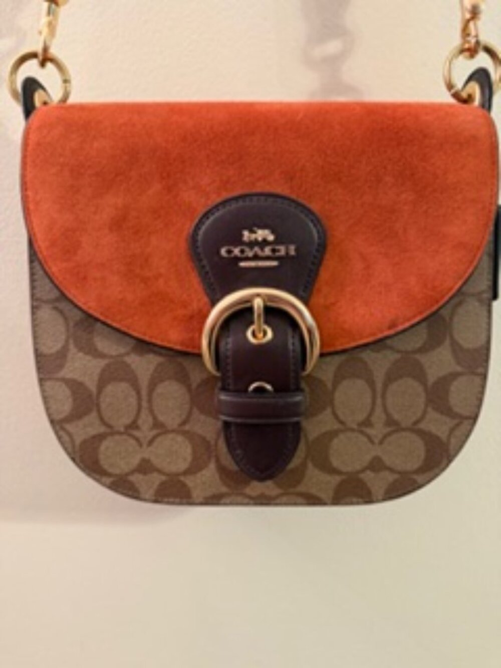 Coach Amelia Saddle Crossbody Bag, Signature Canvas, Suede and Pebble Leather